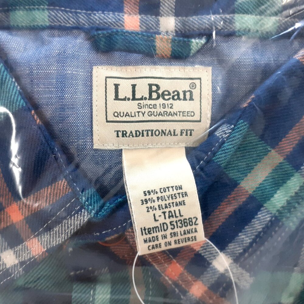 LL Bean Flannel Shirt Mens Long Sleeve L Tall Plaid Traditional Fit NWT Sealed - Picture 4 of 12